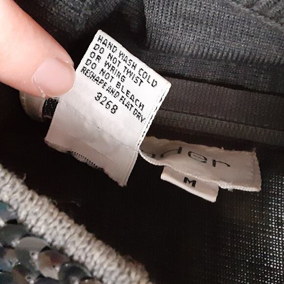 Vintage 90s Sequin Mock Neck Sweater Beaded Gray Long Sleeve Womens M Dynasty - Picture 8 of 11